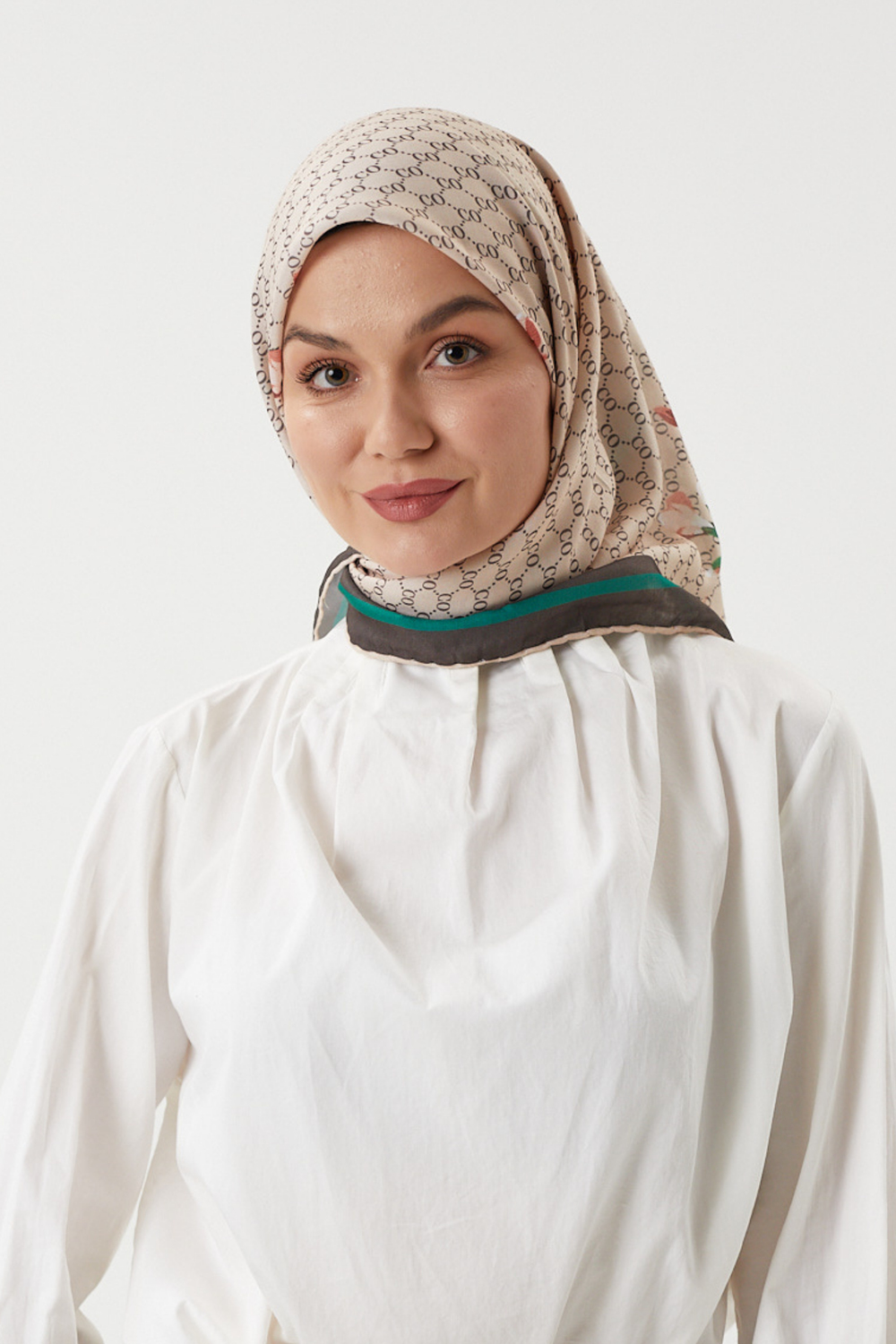 Bej - Rose Pamuk Eşarp