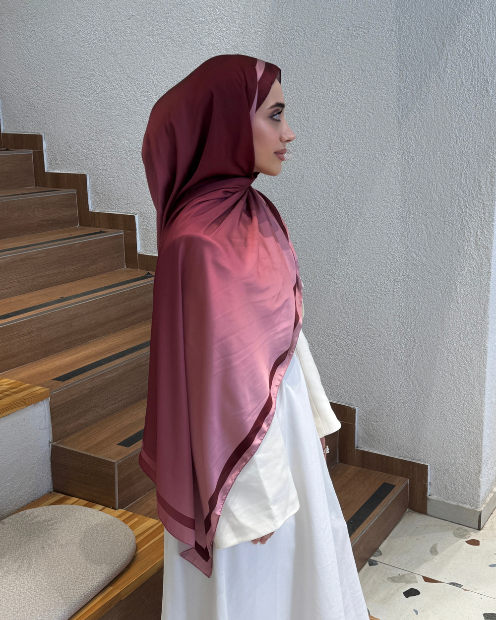 Bordo Degrade Desen Şal 