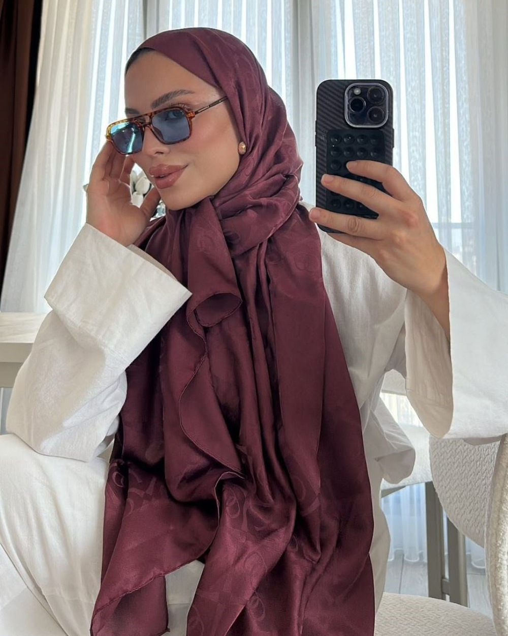 Bordo Imannoor Armoni Desen Pamuk Jakar Şal