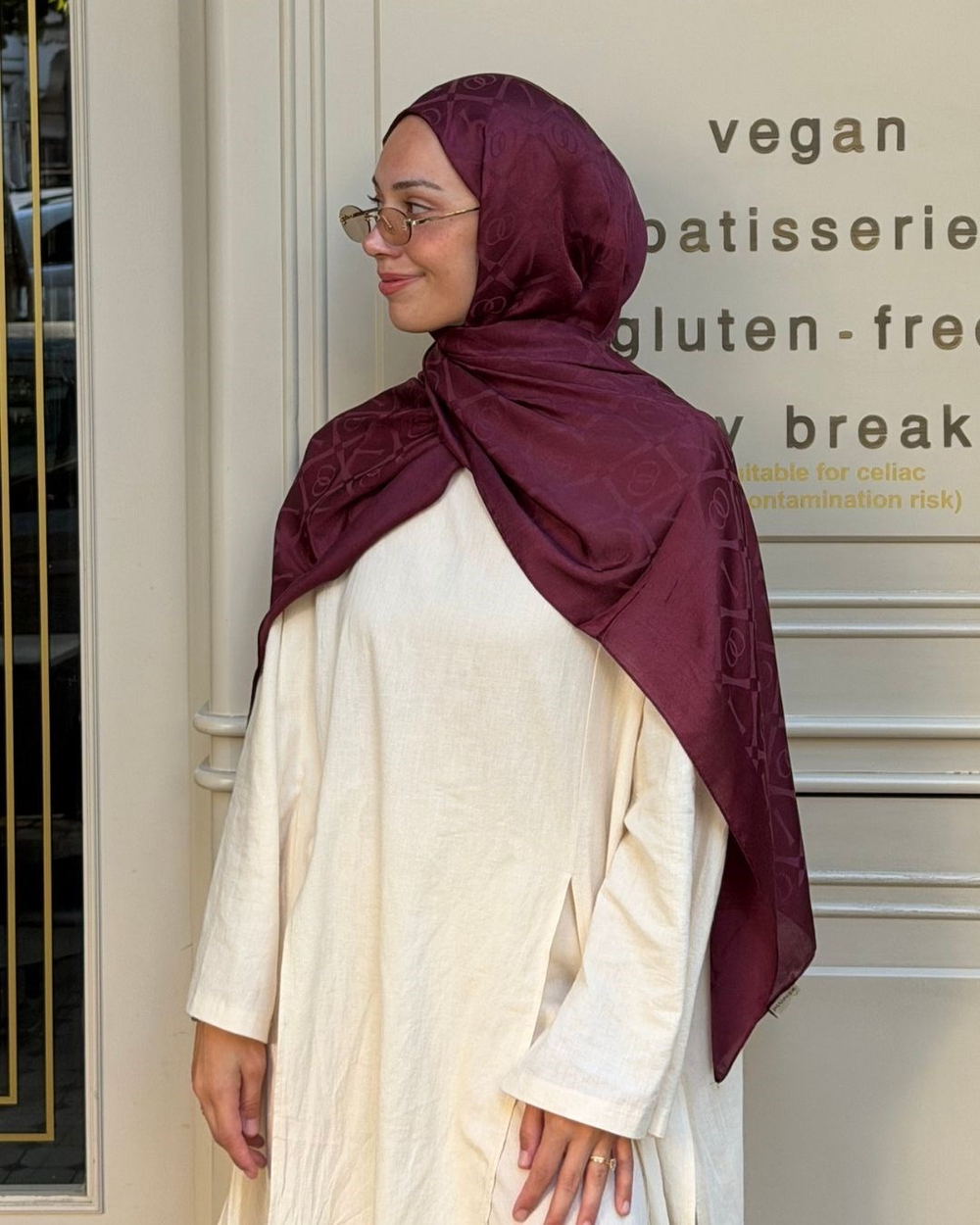 Bordo Imannoor Armoni Desen Pamuk Jakar Şal