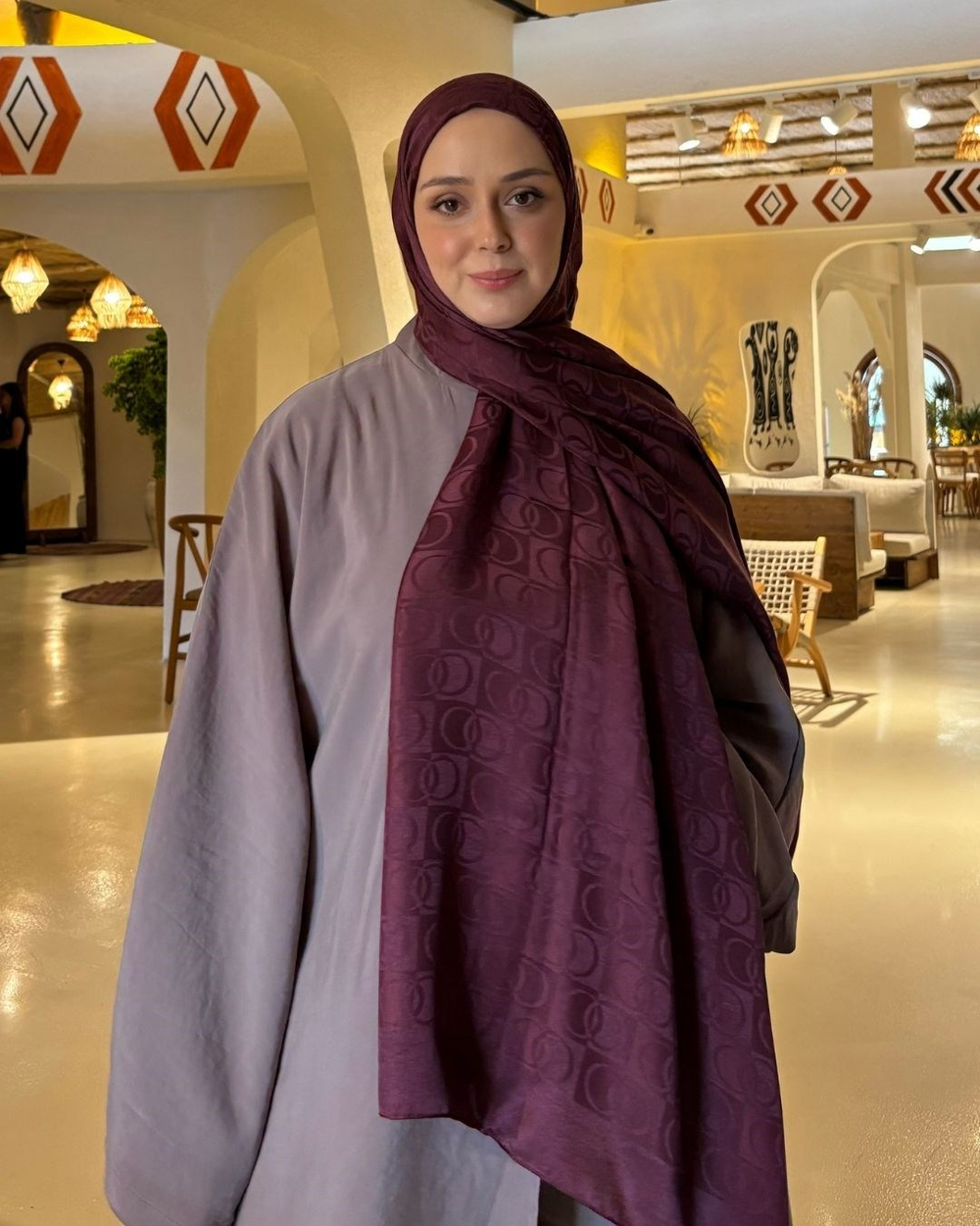 Bordo Imannoor Küçük Dama Desen Pamuk Jakar Şal