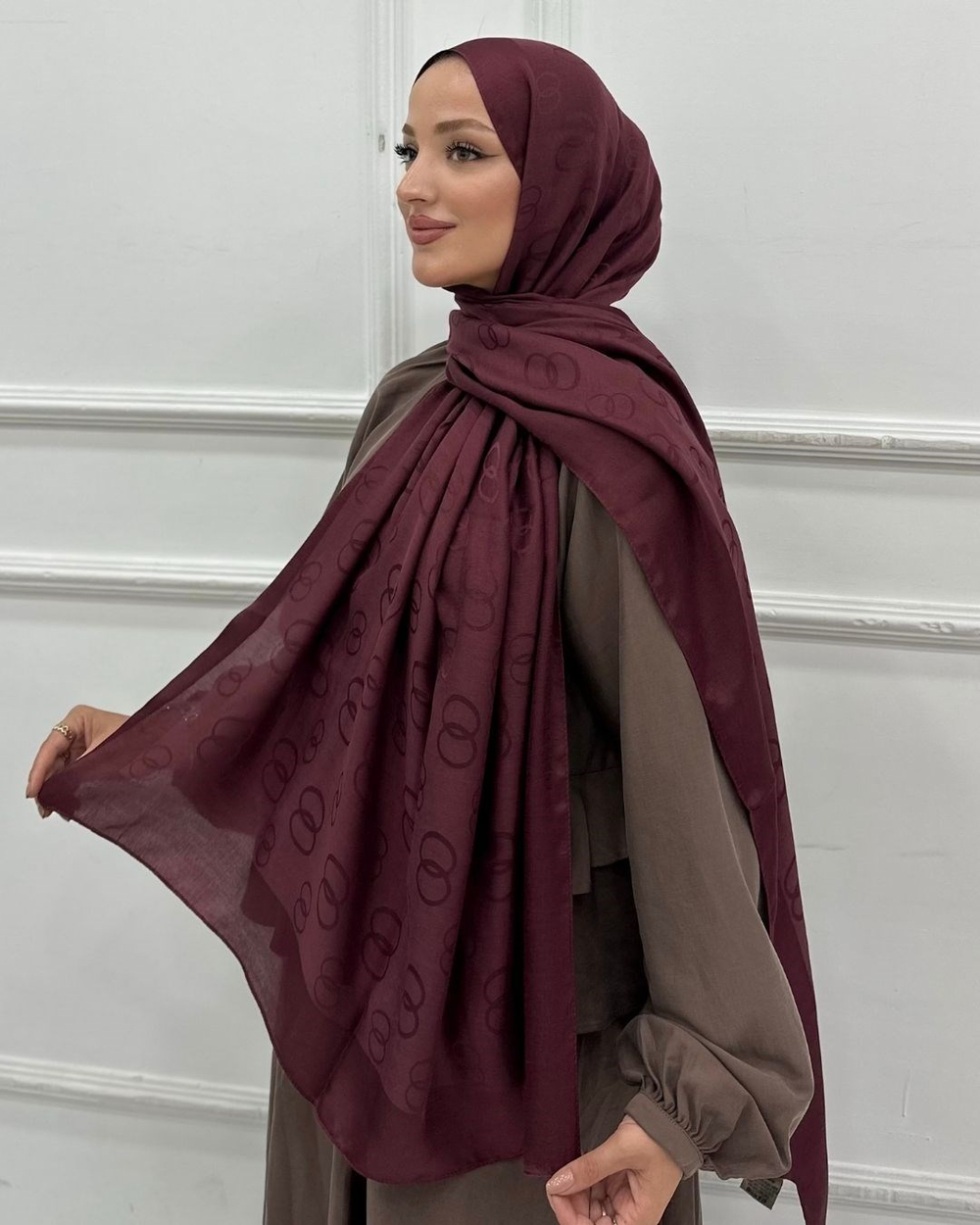 Bordo Imannoor Luna Desen Pamuk Jakar Şal