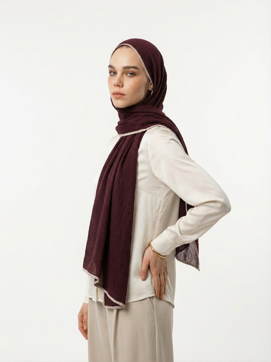 Bordo Müslin Şal