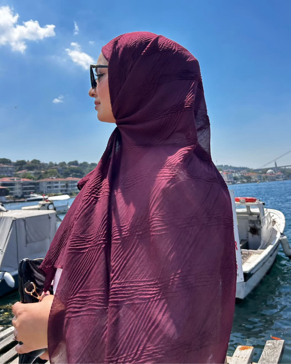 Bordo Terra Müslin Şal