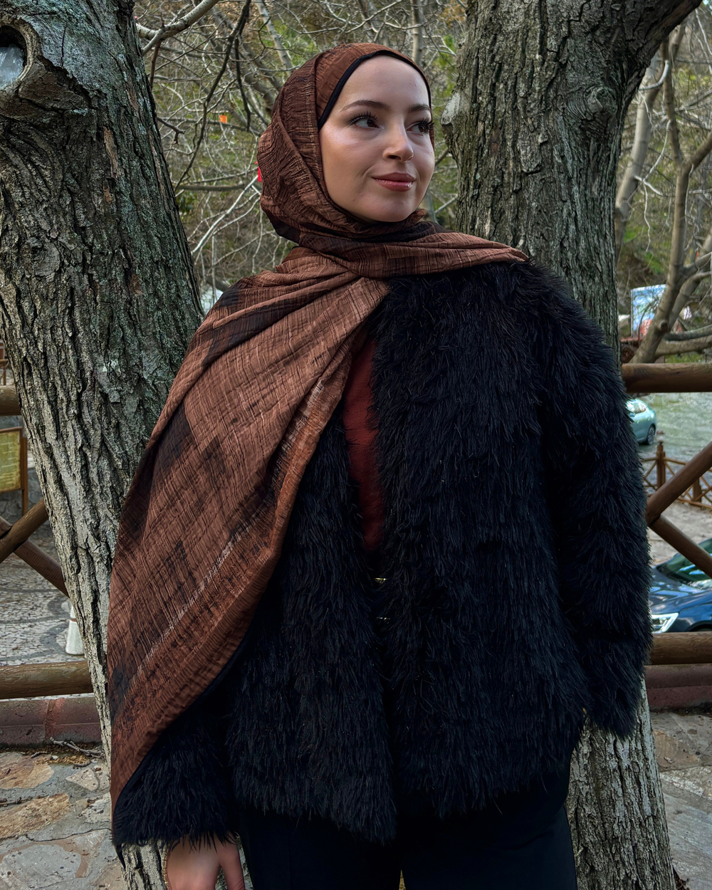 Camel Gölge Desenli Müslin Şal