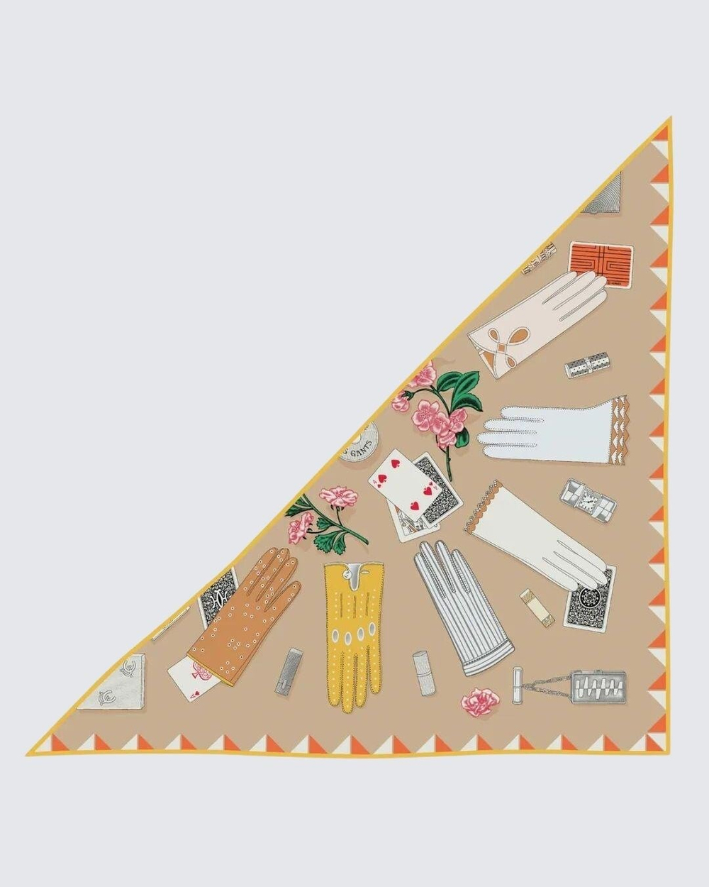 Camel & Sarı - Vintage Eldiven Desenli Kaşmir Omuz Şalı