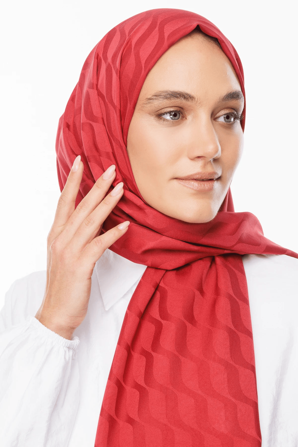 Dalga Desen İpeksi Jakar Şal - Bordo