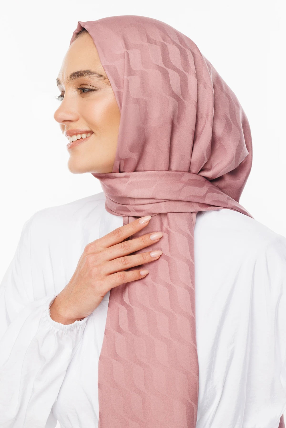 Dalga Desen İpeksi Jakar Şal - Pudra