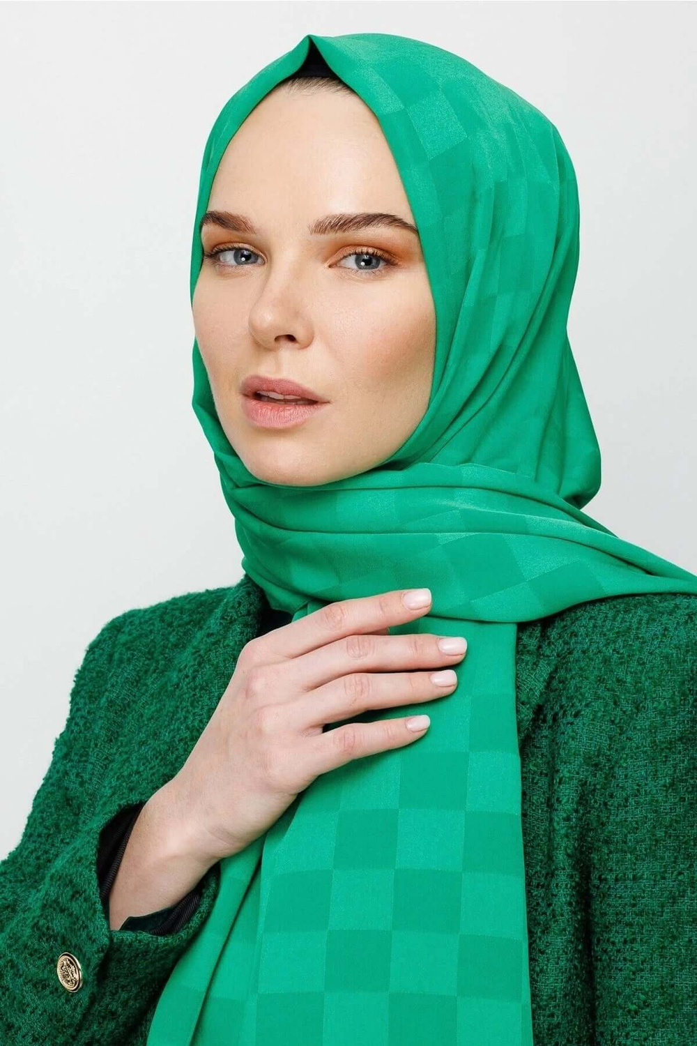 Dama Desen İpeksi Jakar Şal - Benetton Yeşili