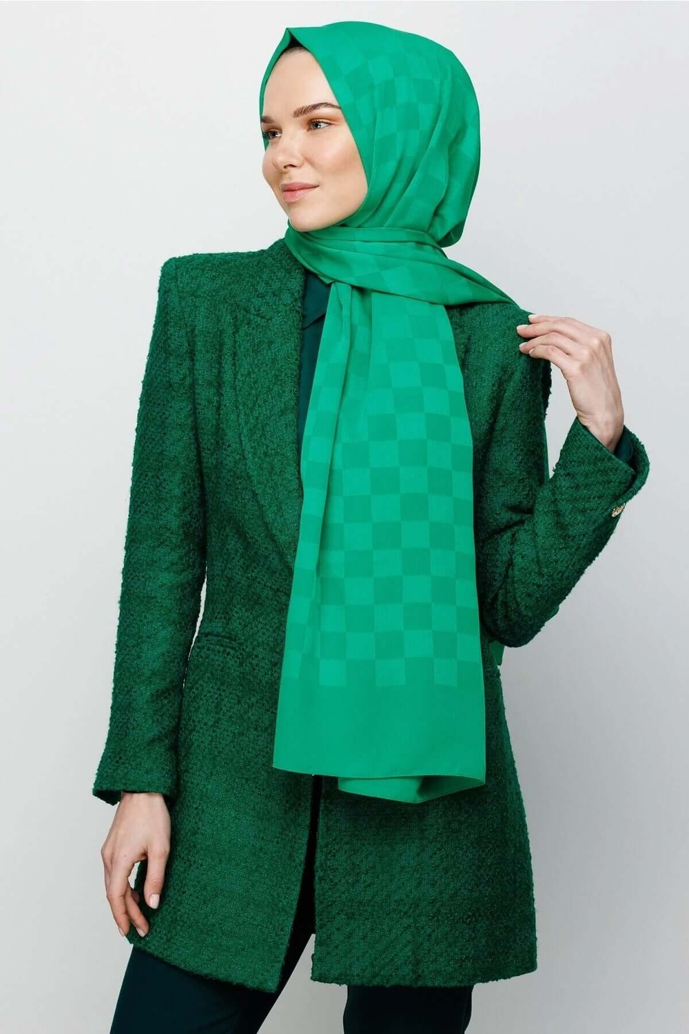 Dama Desen İpeksi Jakar Şal - Benetton Yeşili