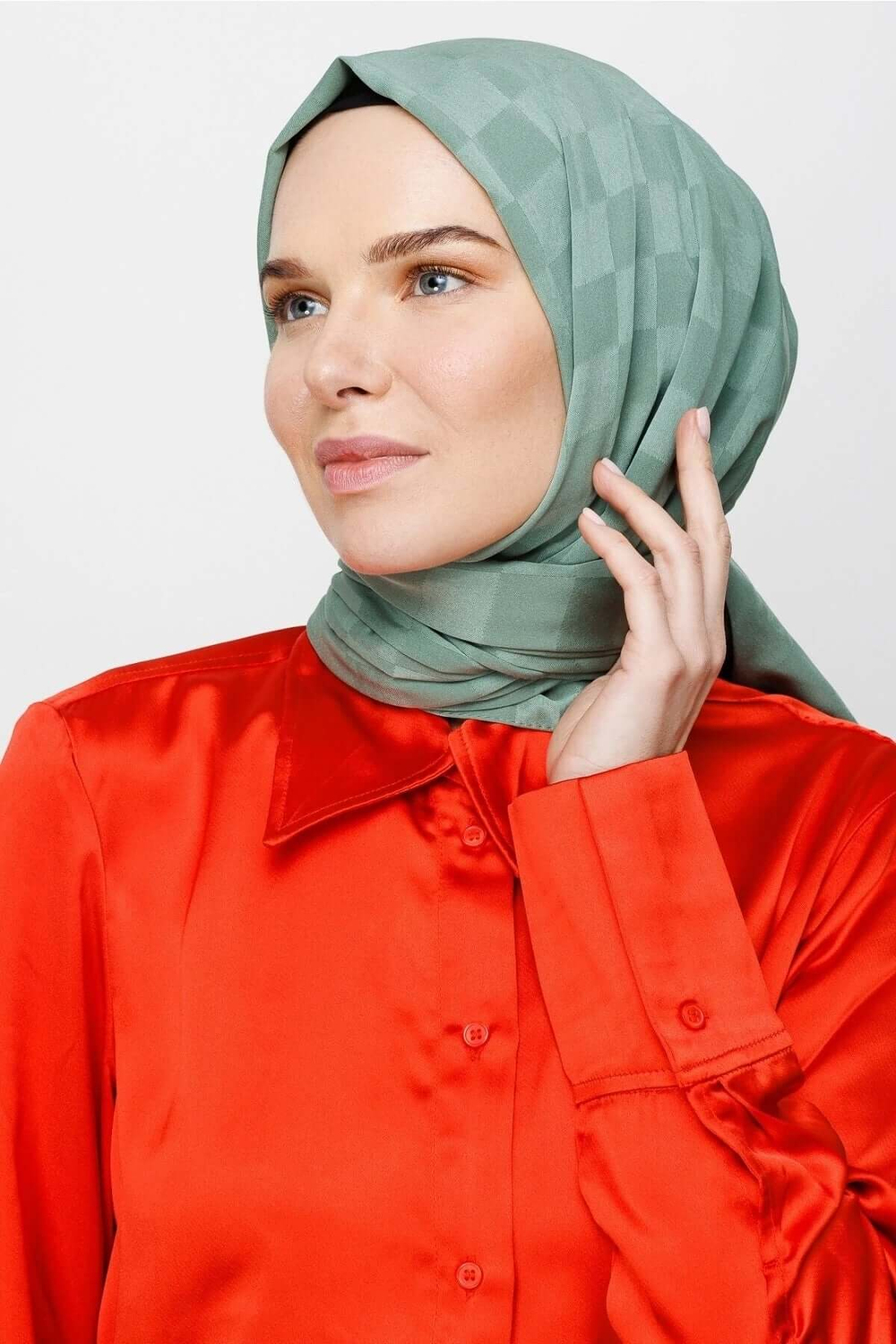 Dama Desen İpeksi Jakar Şal - Küf Yeşili