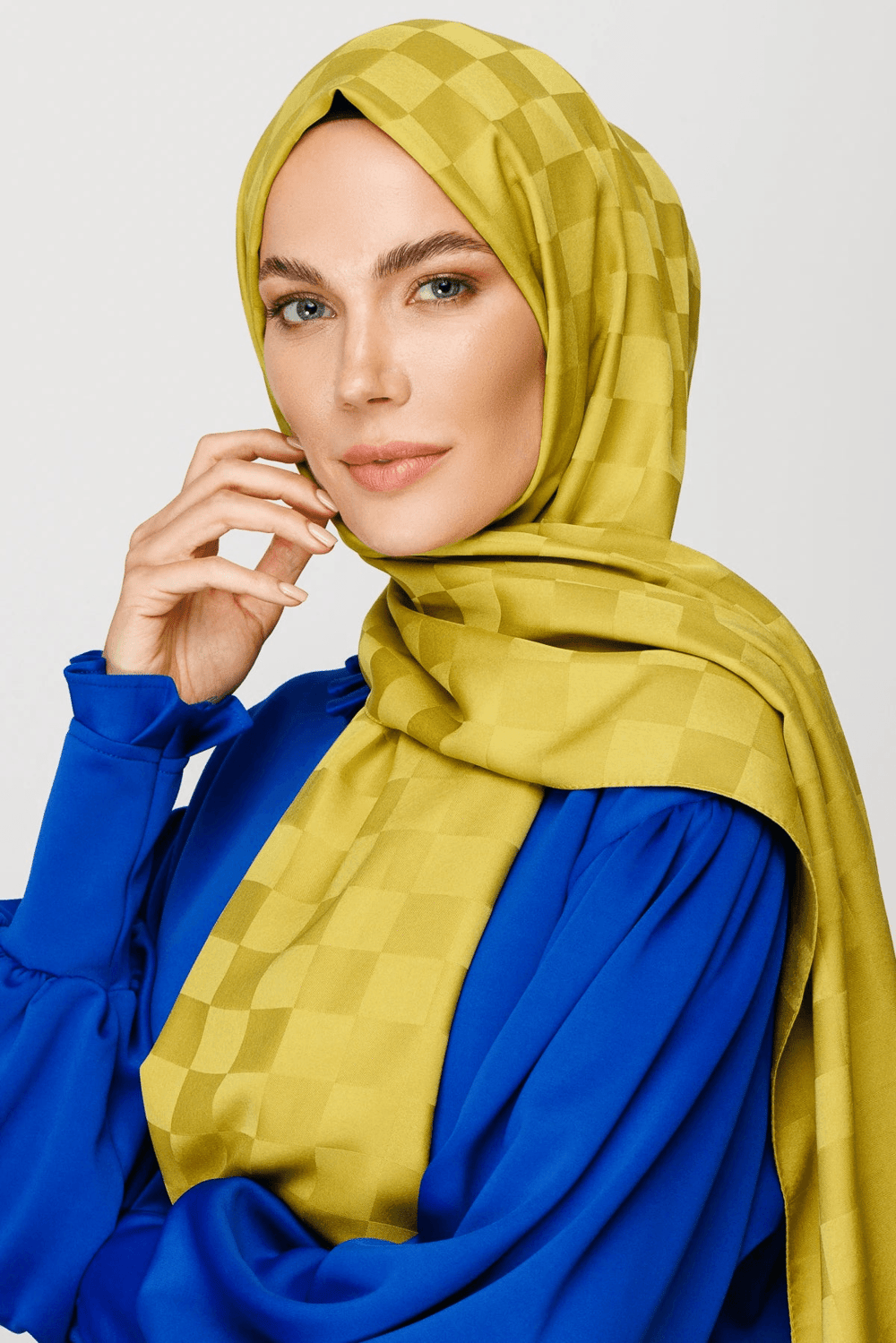 Dama Desen İpeksi Jakar Şal - Oliv Yeşili