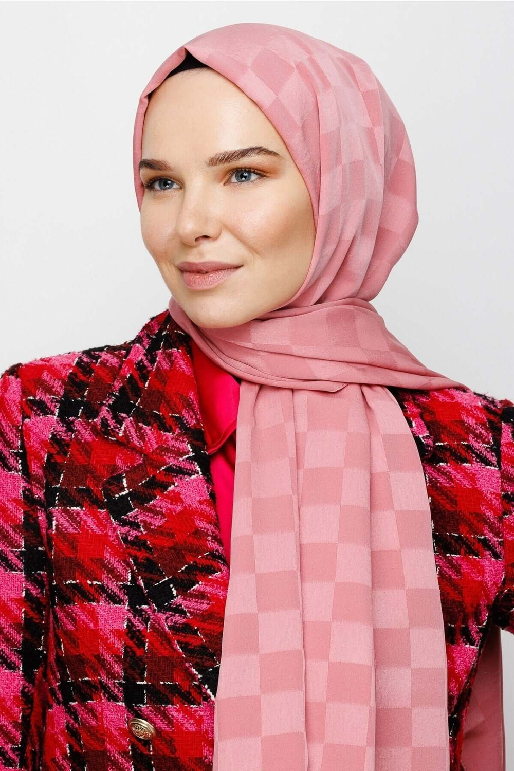 Dama Desen İpeksi Jakar Şal - Pembe