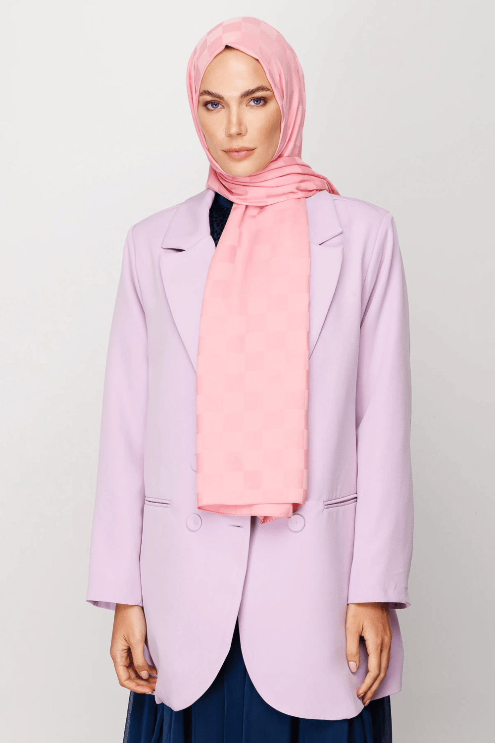 Dama Desen İpeksi Jakar Şal - Şeker Pembe