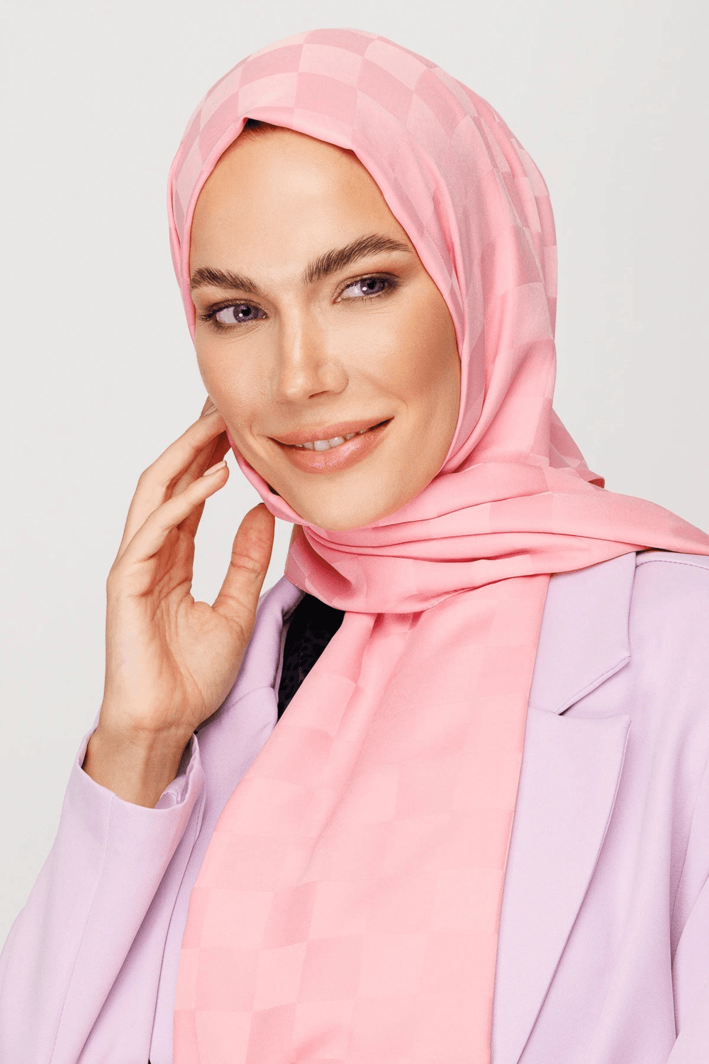 Dama Desen İpeksi Jakar Şal - Şeker Pembe