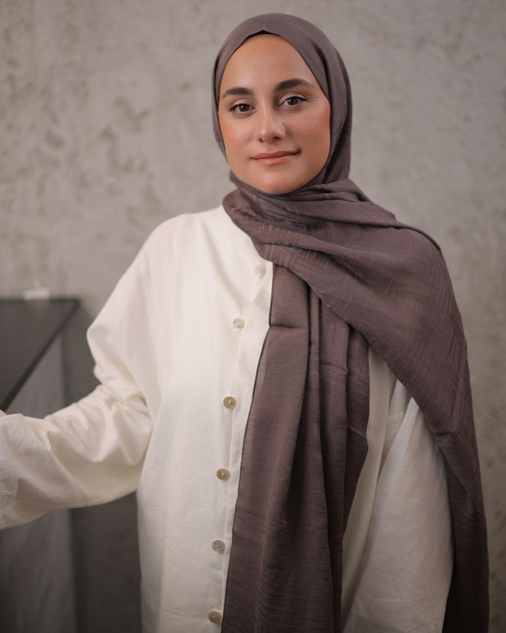 Fil Dişi Imannoor Ritim Desen Pamuk Jakar Şal