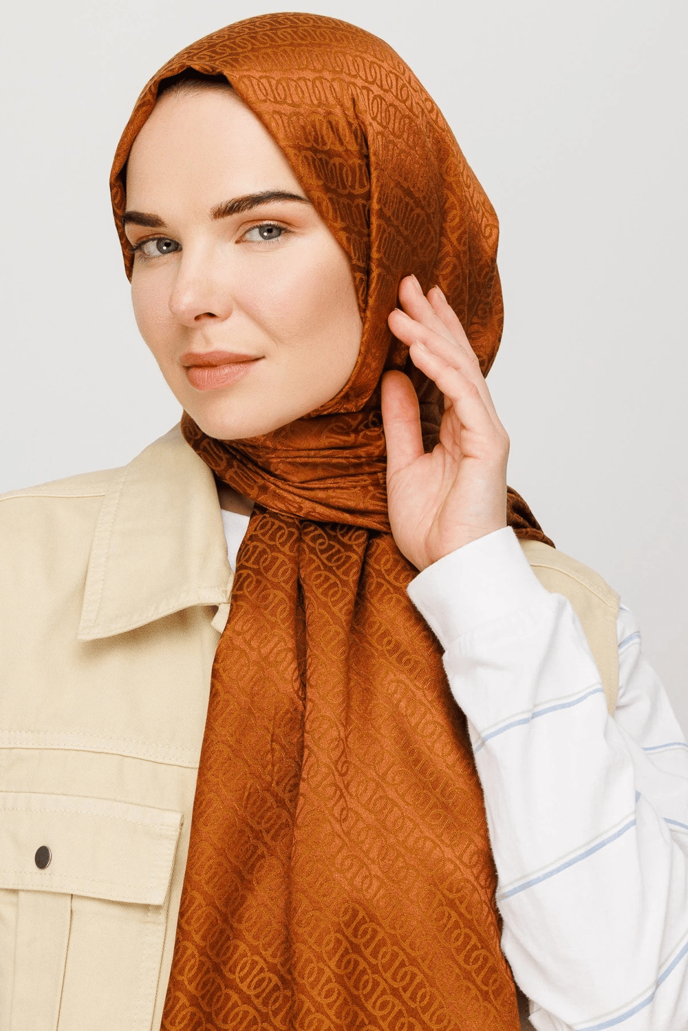 Forever Desen Parlak Jakar Şal - Bakır