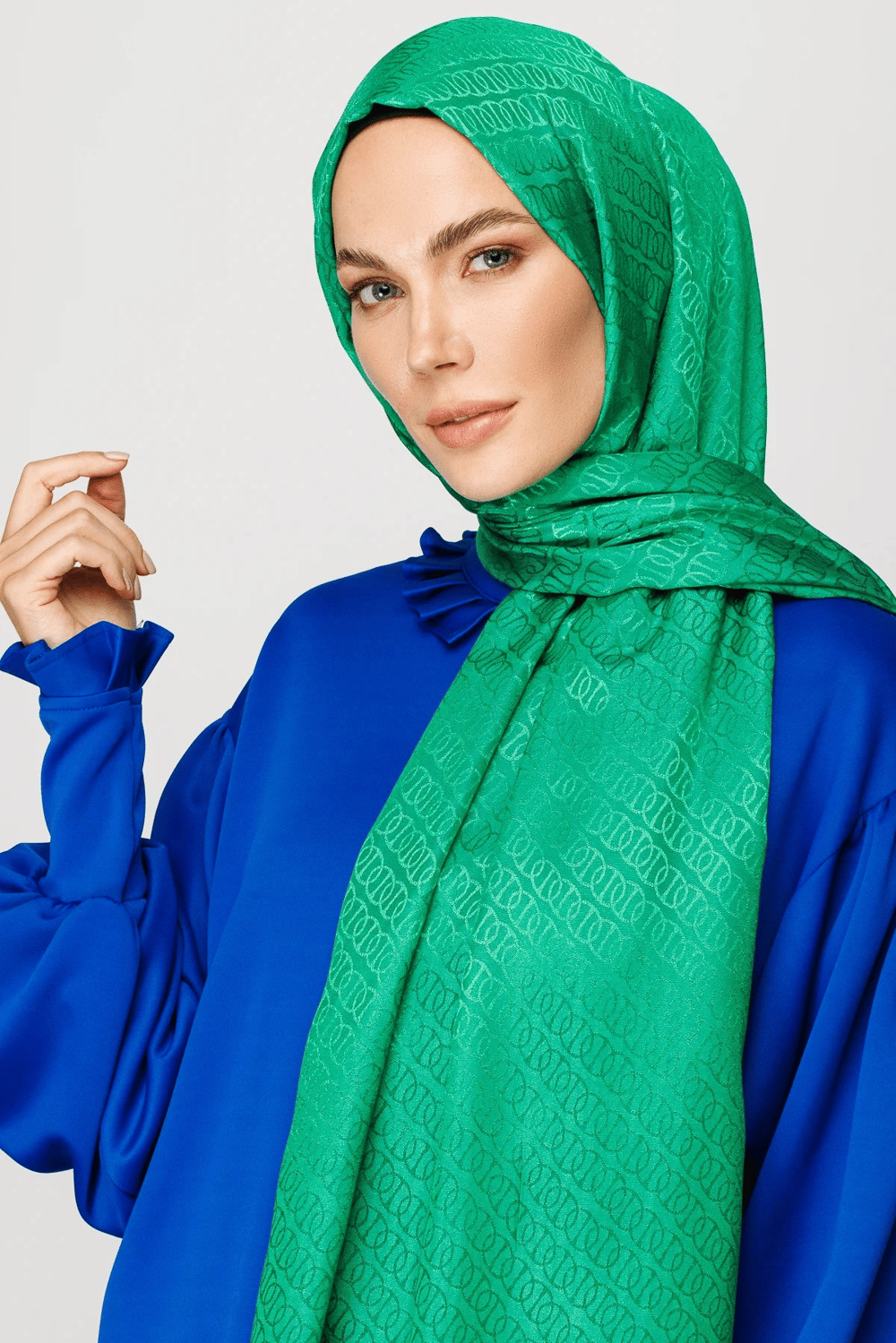 Forever Desen Parlak Jakar Şal - Benetton Yeşili