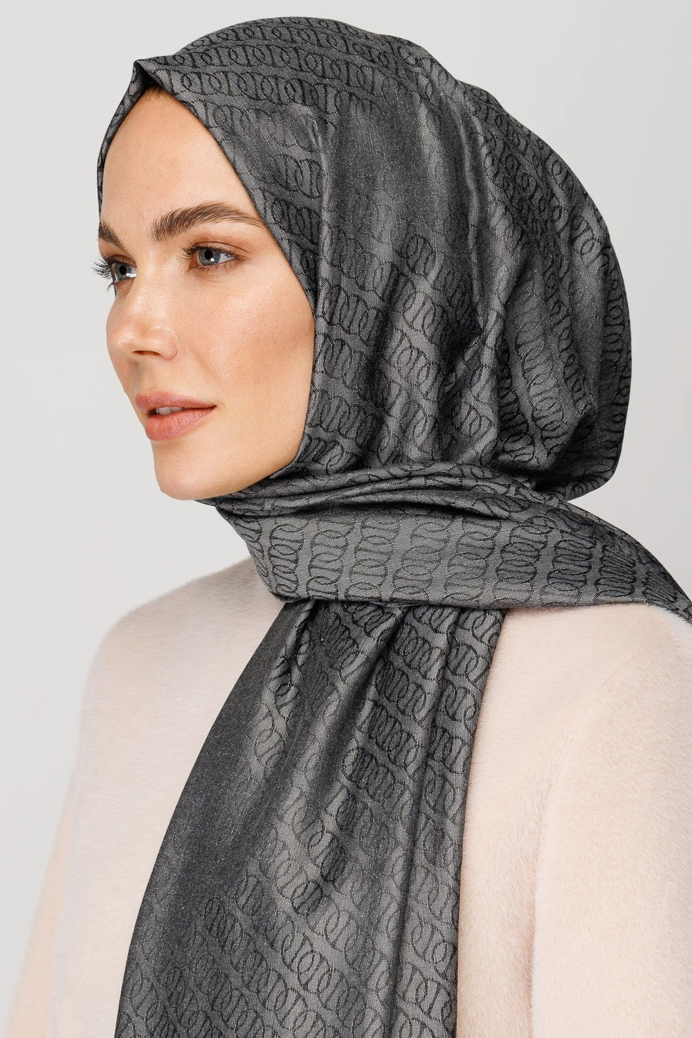 Forever Desen Parlak Jakar Şal - Füme