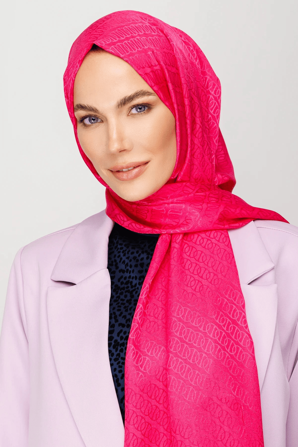 Forever Desen Parlak Jakar Şal - Fuşya