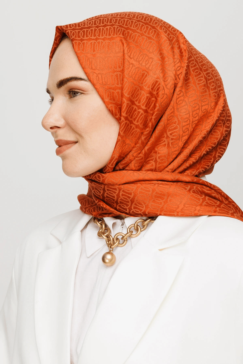 Forever Desen Parlak Jakar Şal - Kiremit