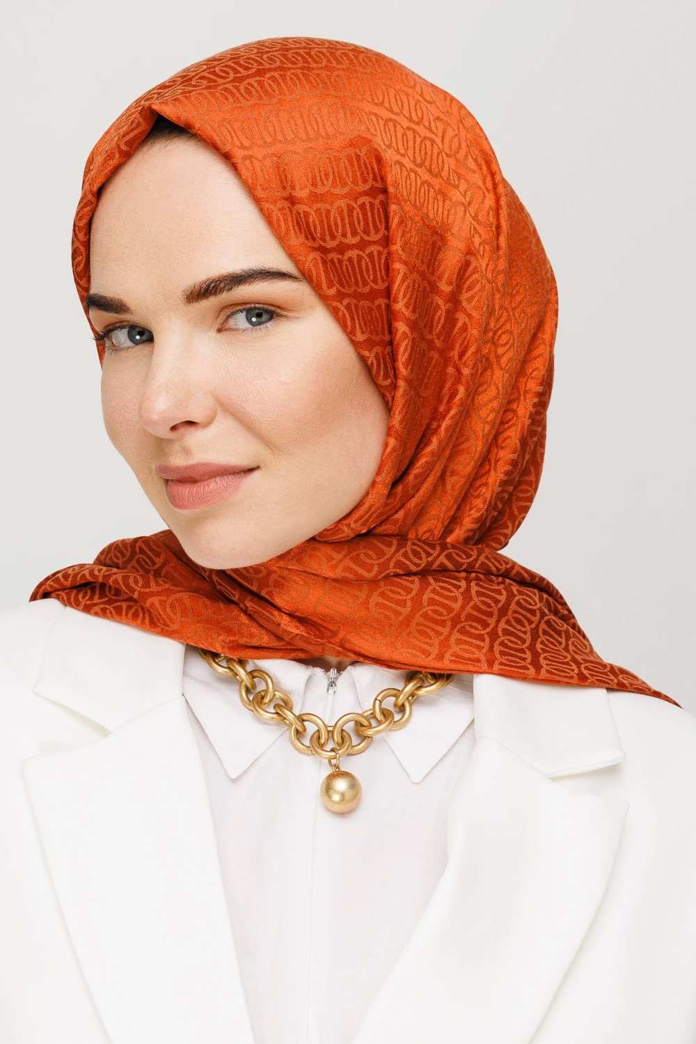 Forever Desen Parlak Jakar Şal - Kiremit