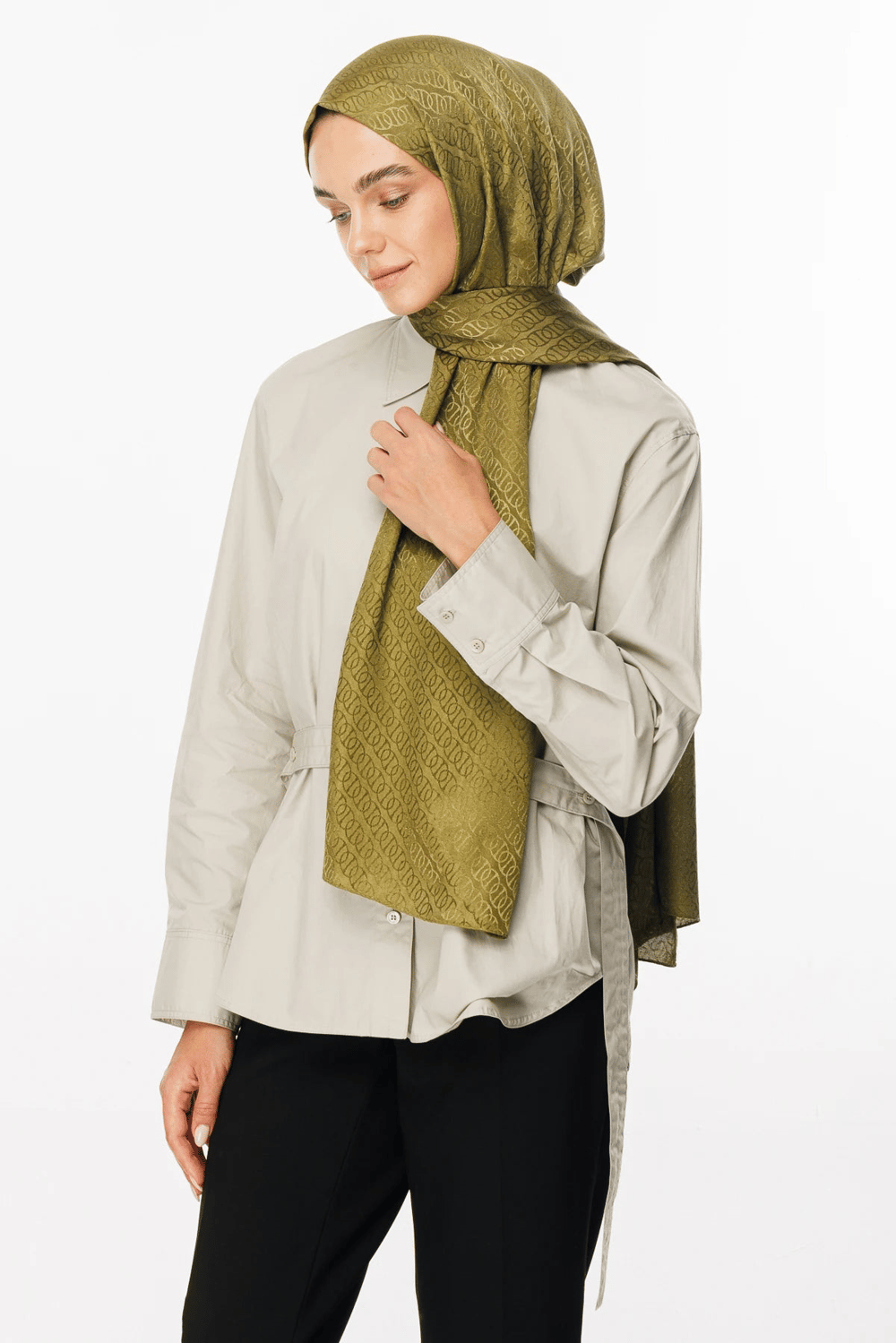 Forever Desen Parlak Jakar Şal - Soft Yeşil