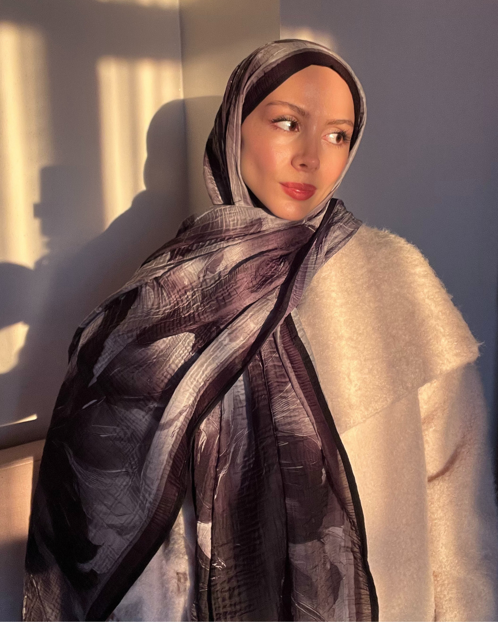 Füme Floral Desenli Müslin Şal
