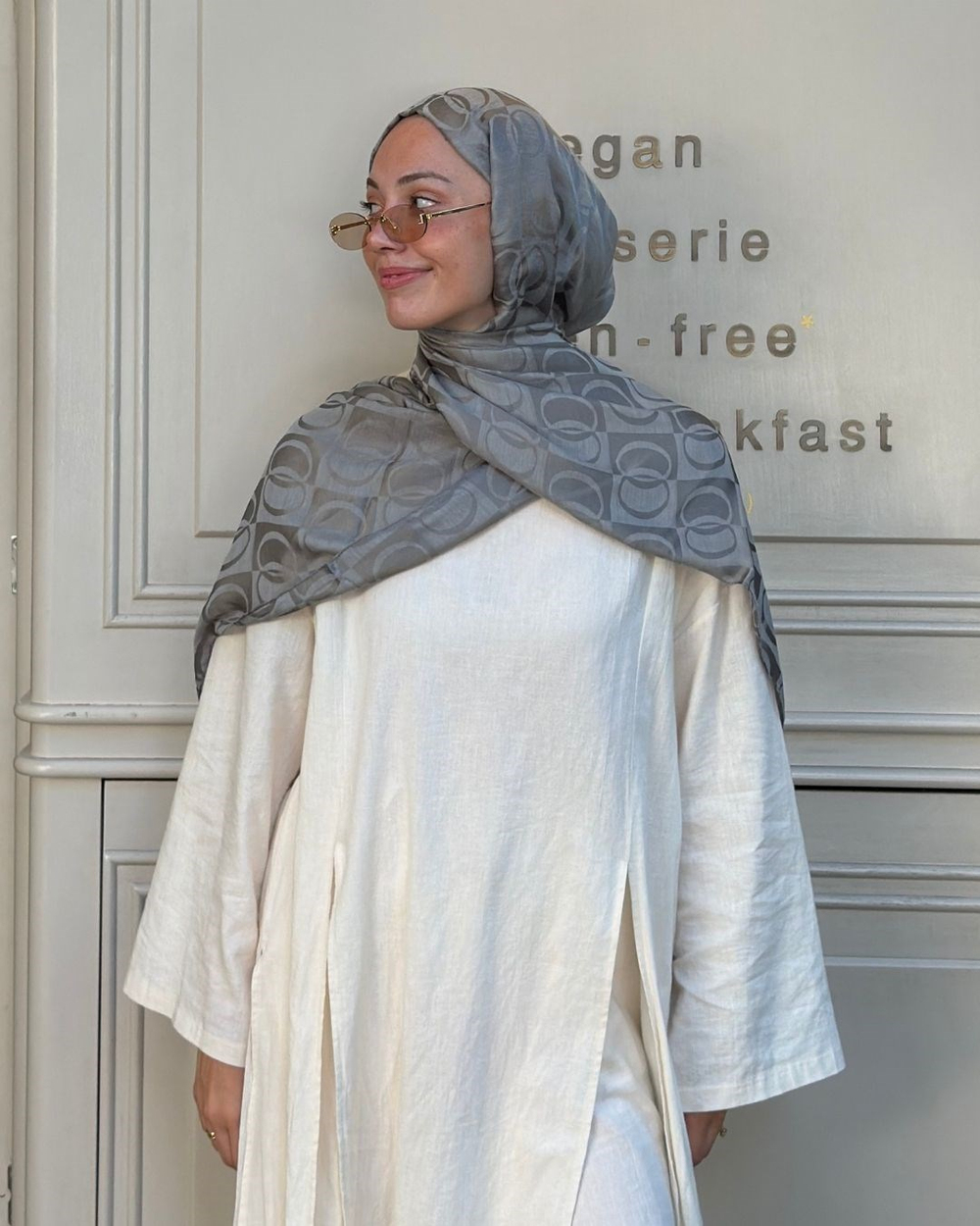 Gri Imannoor Büyük Dama Desen Pamuk Jakar Şal