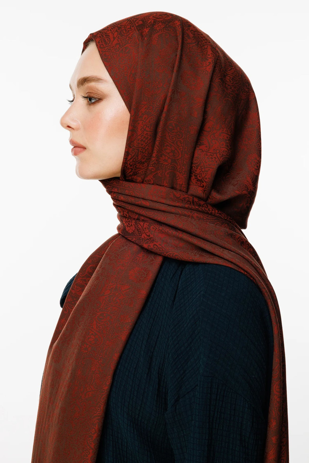 Henna Desen Çift Taraflı Şal - Acı Kahve-Kahve
