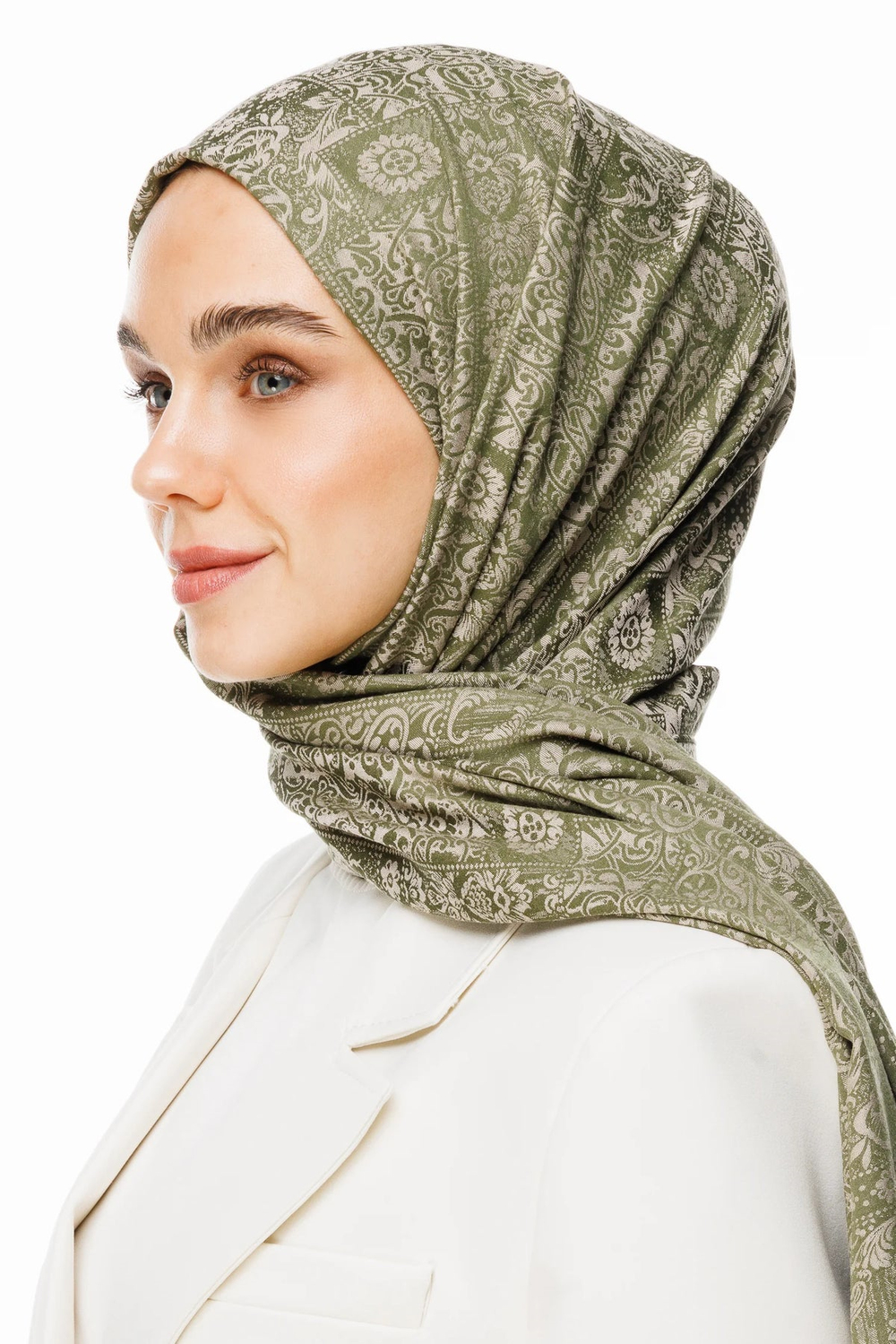 Henna Desen Çift Taraflı Şal - Haki-Somon