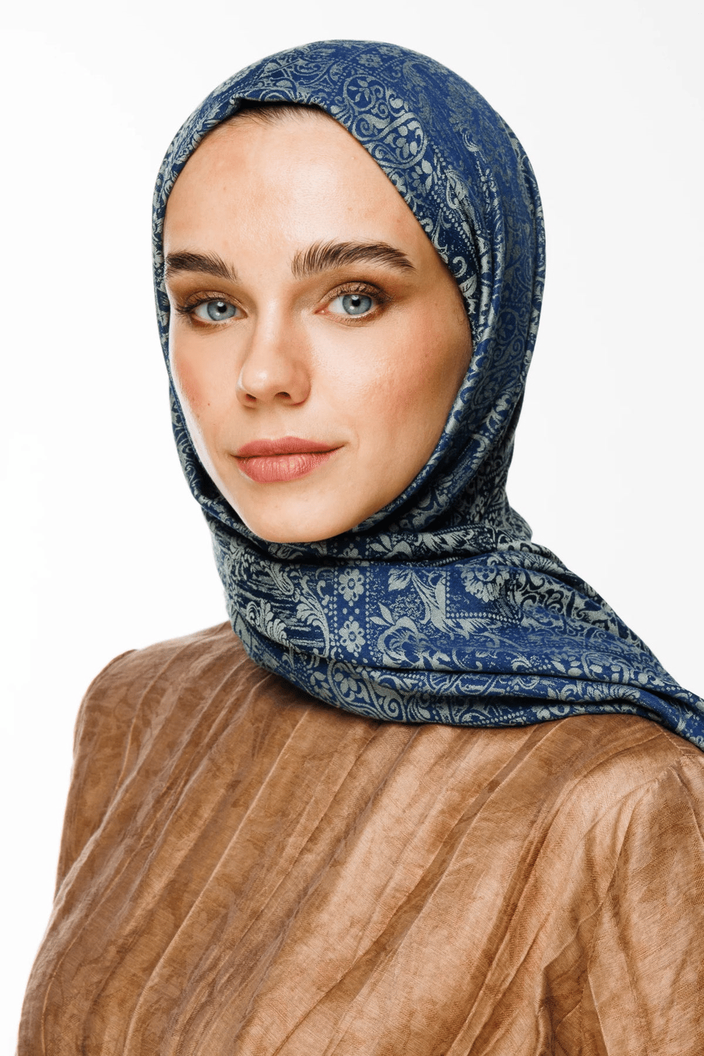 Henna Desen Çift Taraflı Şal - Lacivert-Su Yeşili