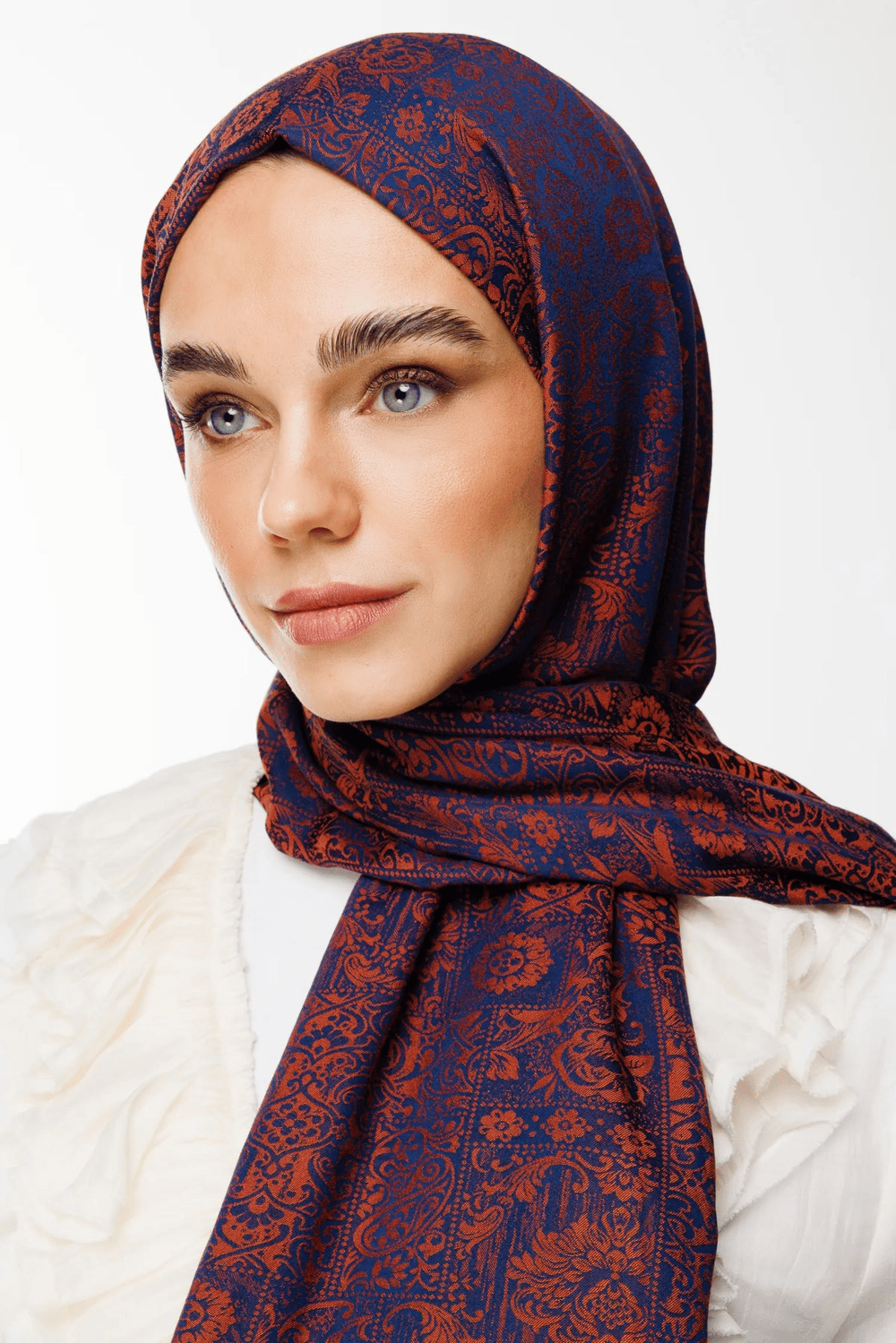 Henna Desen Çift Taraflı Şal - Lacivert-Soğan Kabuğu