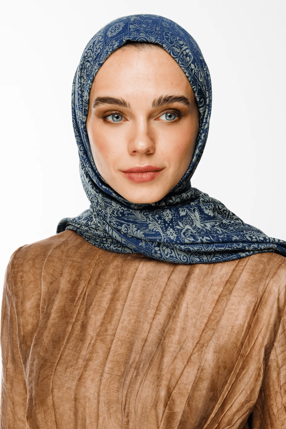 Henna Desen Çift Taraflı Şal - Lacivert-Su Yeşili