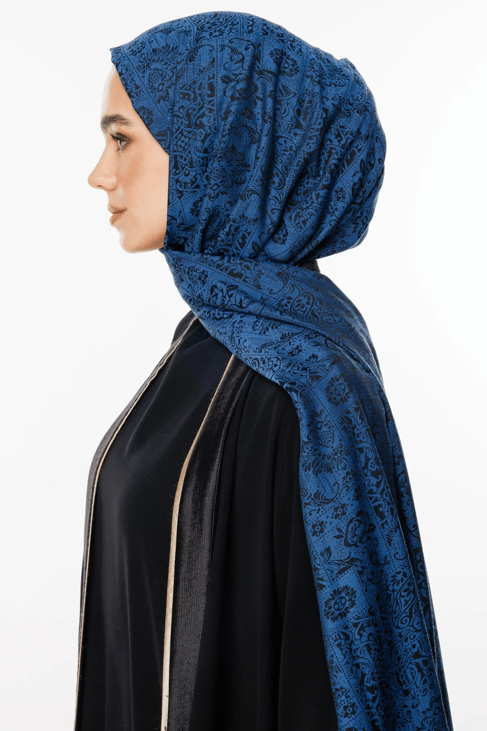 Henna Desen Çift Taraflı Şal - Siyah-İndigo