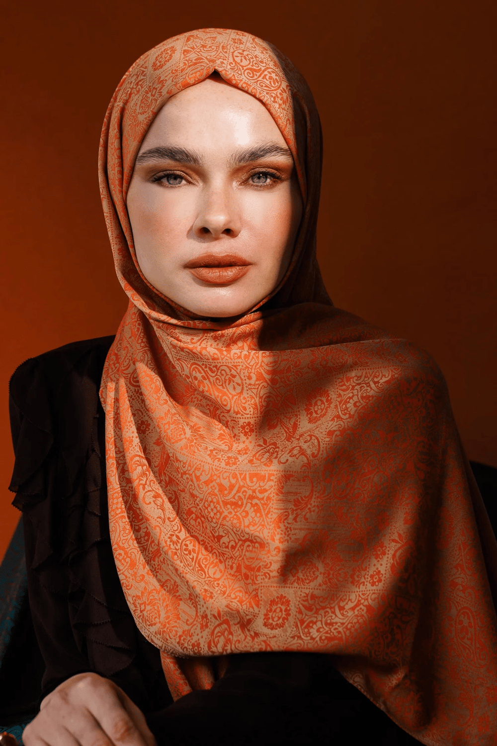 Henna Desen Çift Taraflı Şal - Tarçın-Bej