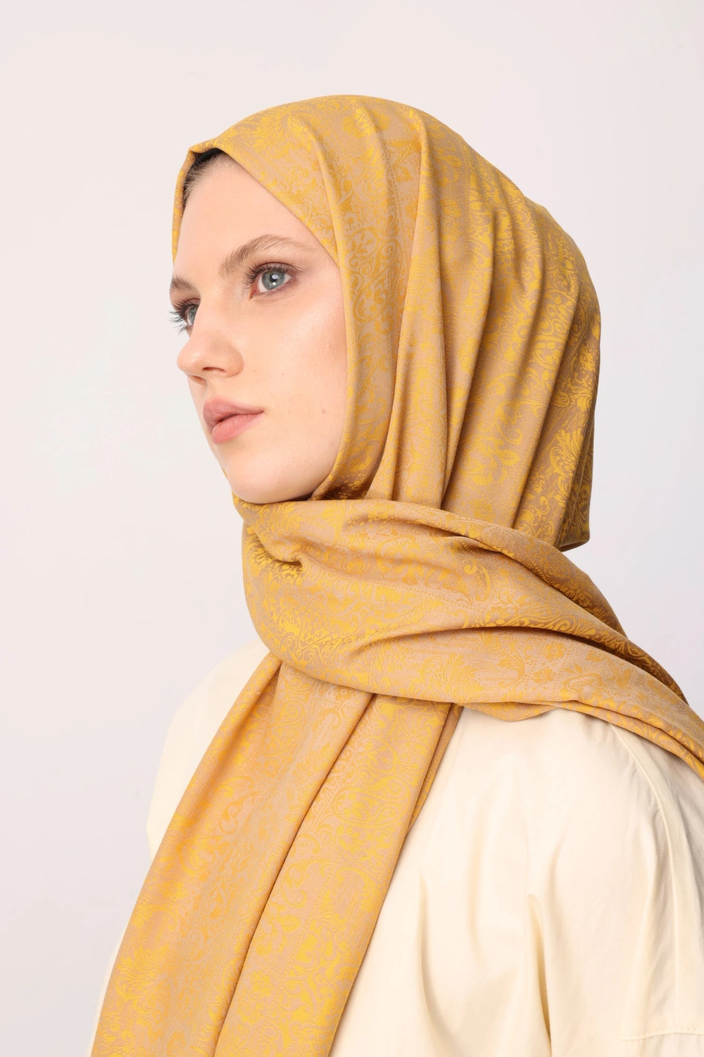 Henna Desen Çift Taraflı Şal - Vizon-Hardal