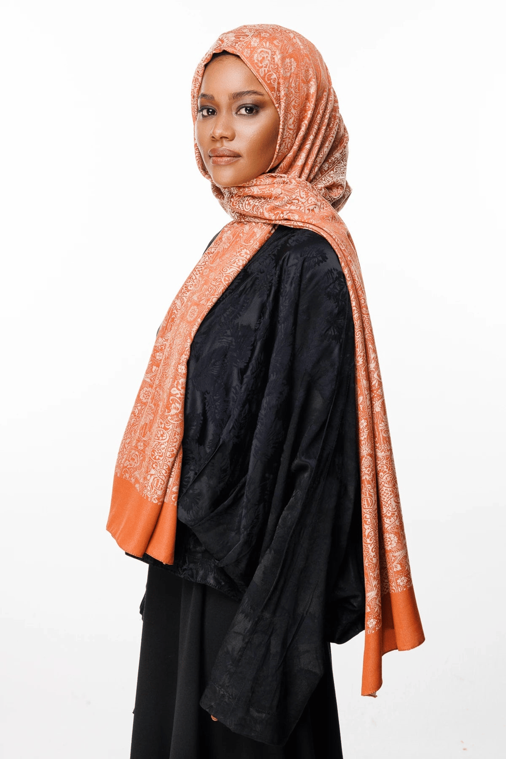Henna Desen Çift Taraflı Şal - Vizon-Tarçın