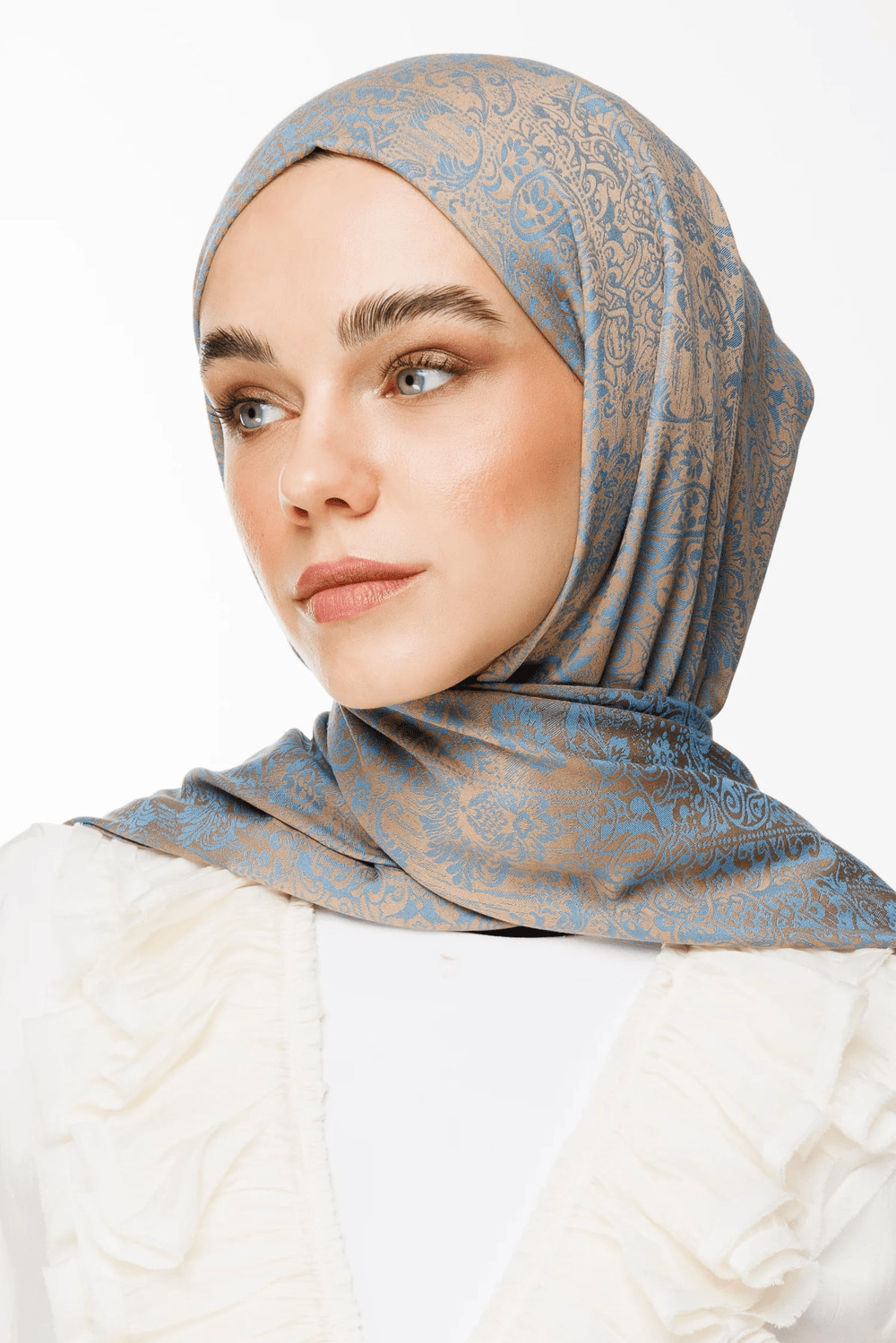 Henna Desen Çift Taraflı Şal - Vizon-Turkuaz