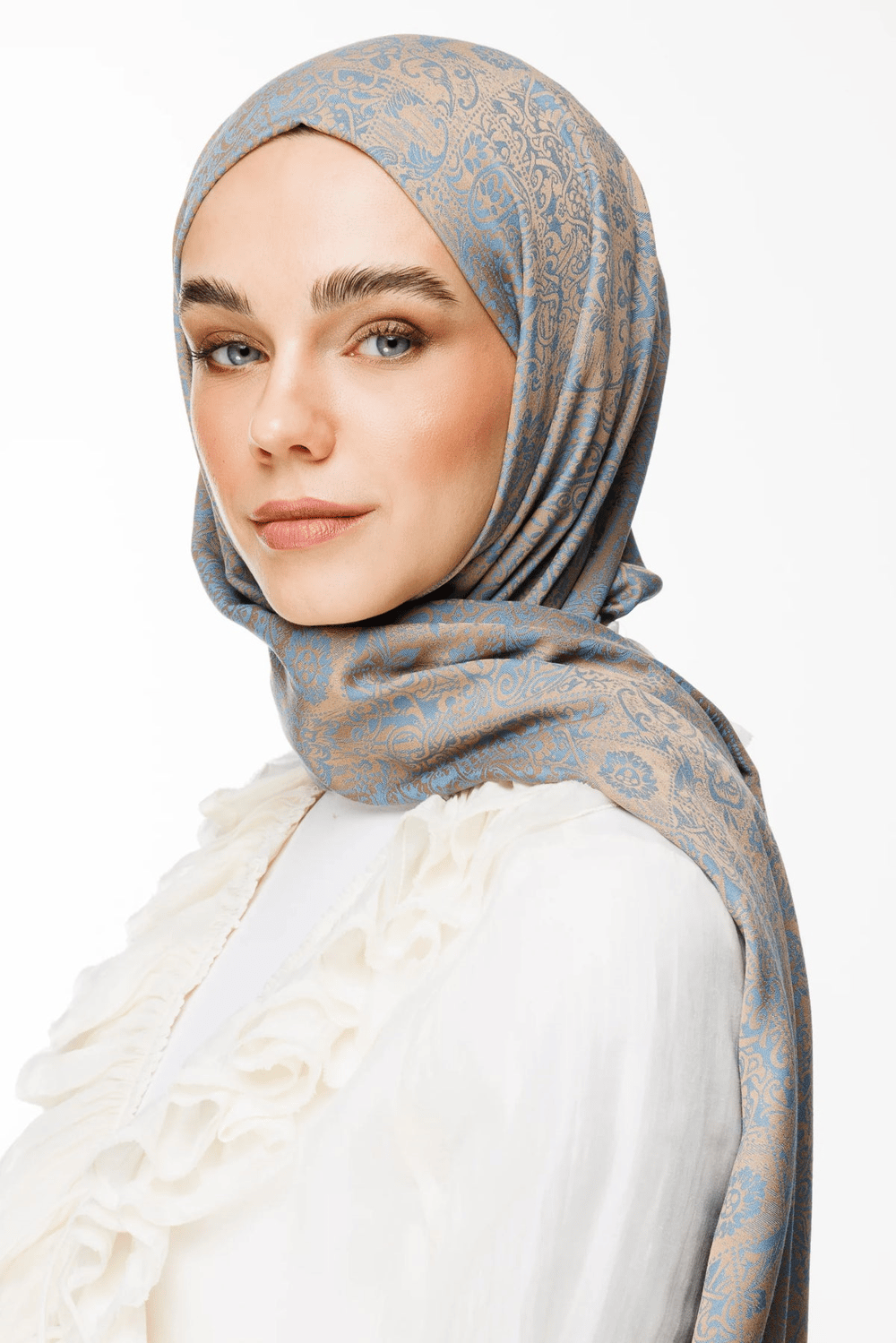 Henna Desen Çift Taraflı Şal - Vizon-Turkuaz
