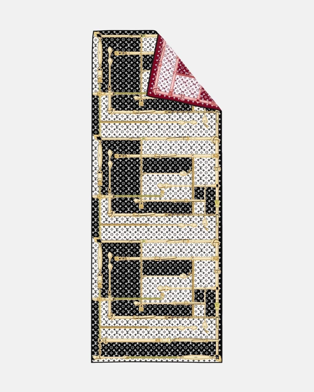İthal Siyah & Bordo LV Desen Twill İpek Şal 