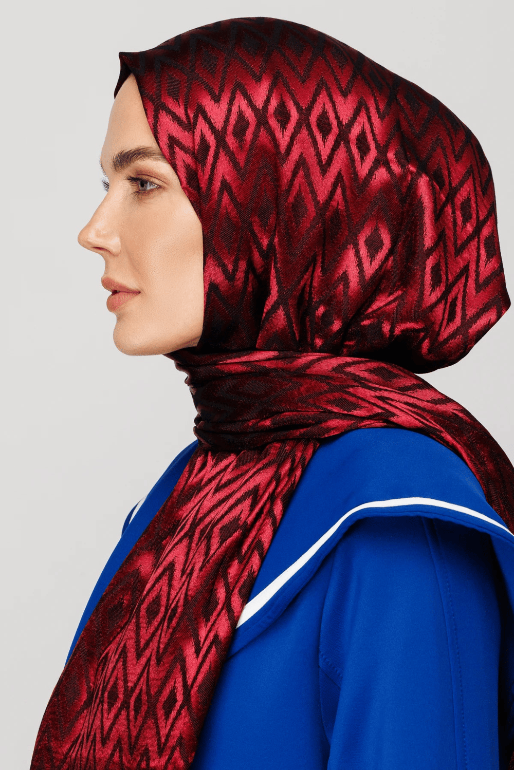 Karo Desen Parlak Jakar Şal - Bordo