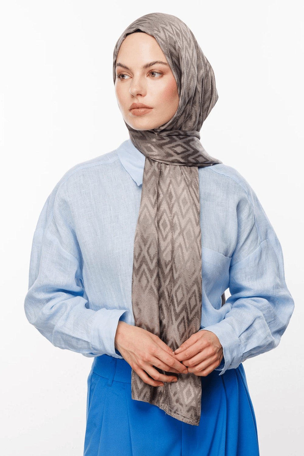 Karo Desen Parlak Jakar Şal - Duman