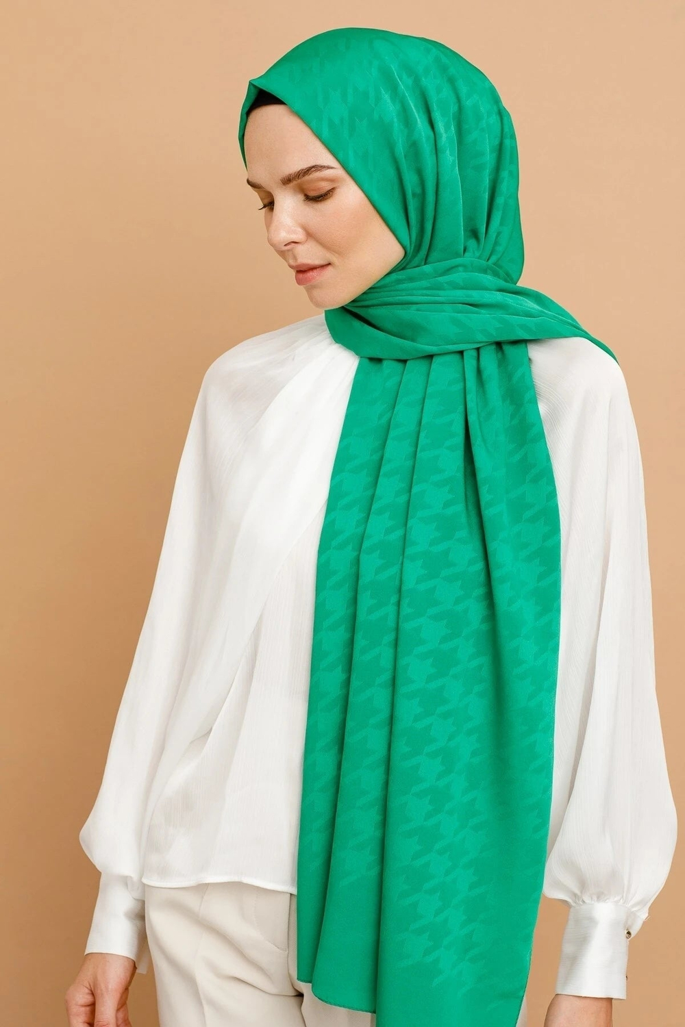 Kazayağı Desen İpeksi Jakar Şal - Benetton Yeşili
