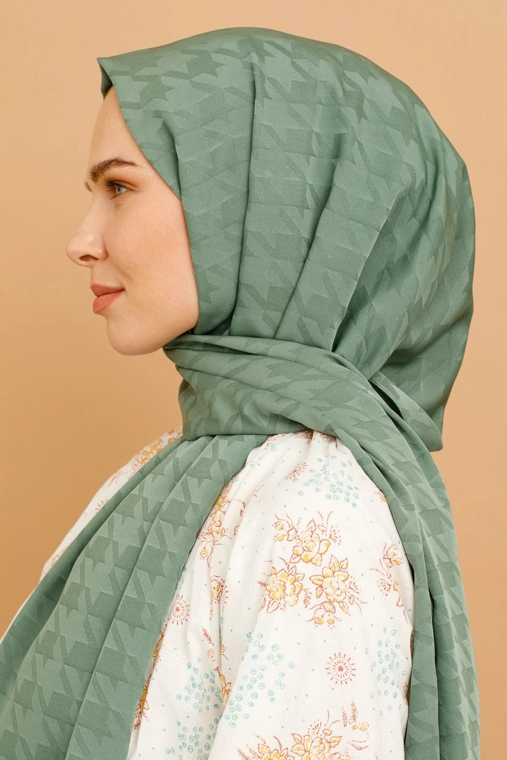 Kazayağı Desen İpeksi Jakar Şal - Küf Yeşili