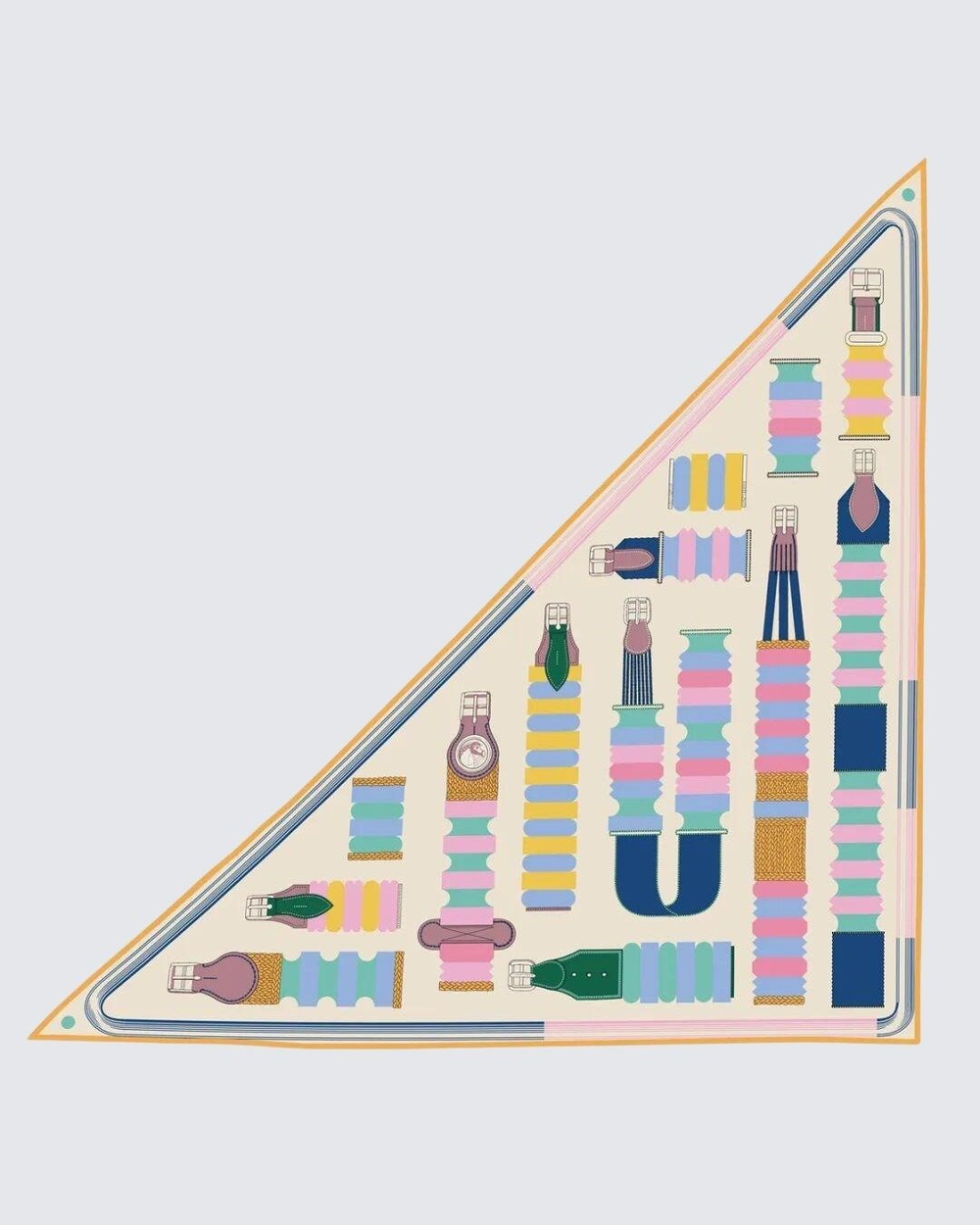 Krem & Pastel Çok Renkli - Geometrik Şerit ve Püskül Desenli Kaşmir Omuz Şalı