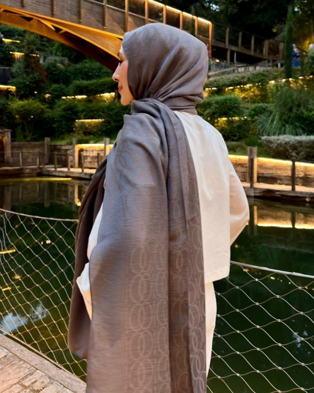 Kül Gri Imannoor Aura Desen Pamuk Jakar Şal