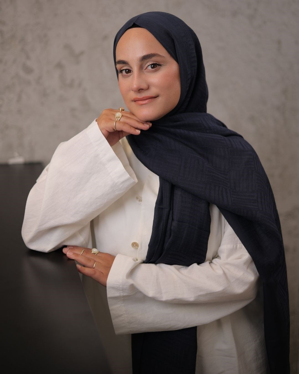 Lacivert Imannoor Ritim Desen Pamuk Jakar Şal