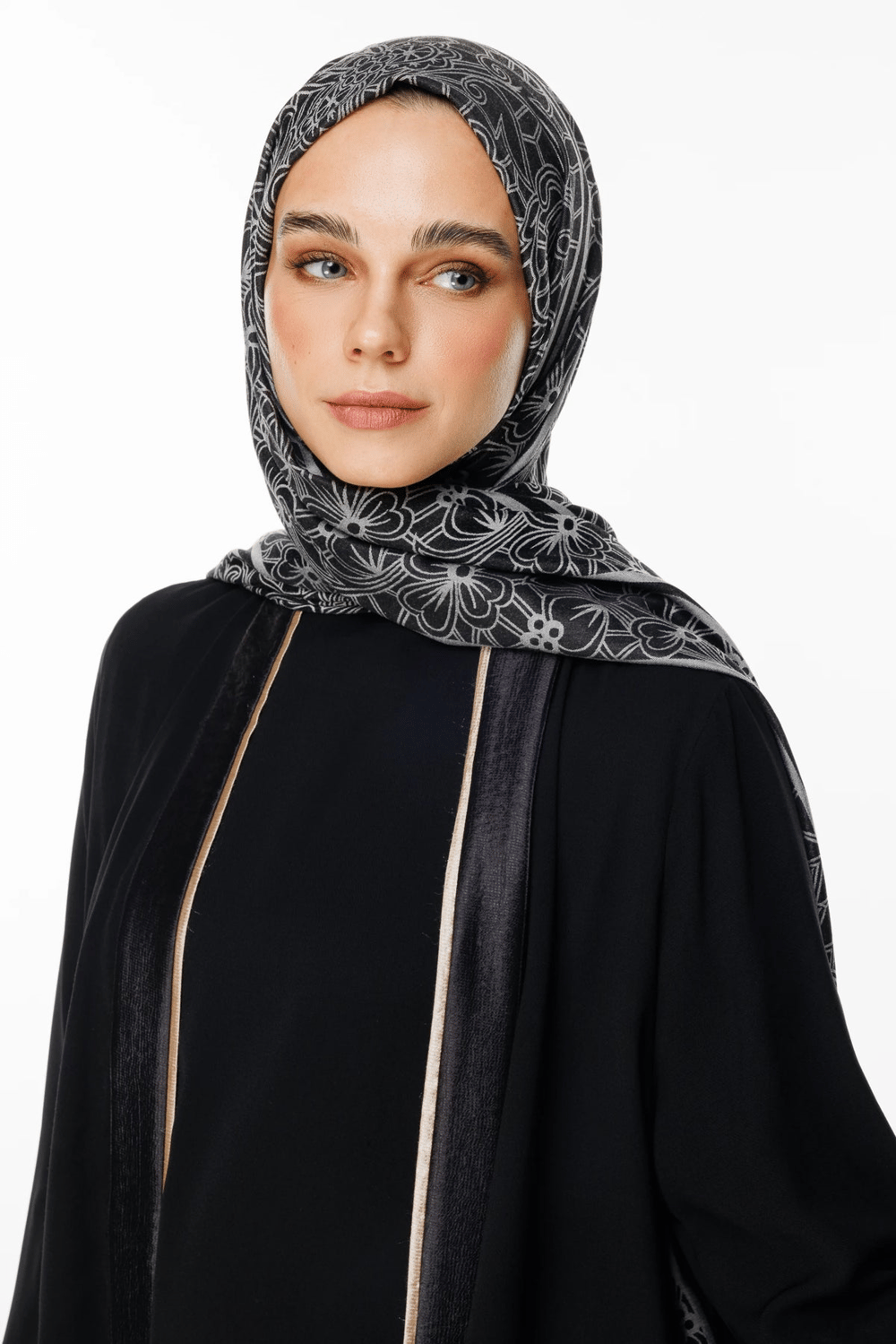 Lavin Desen Çift Taraflı Şal - Siyah-Siyah