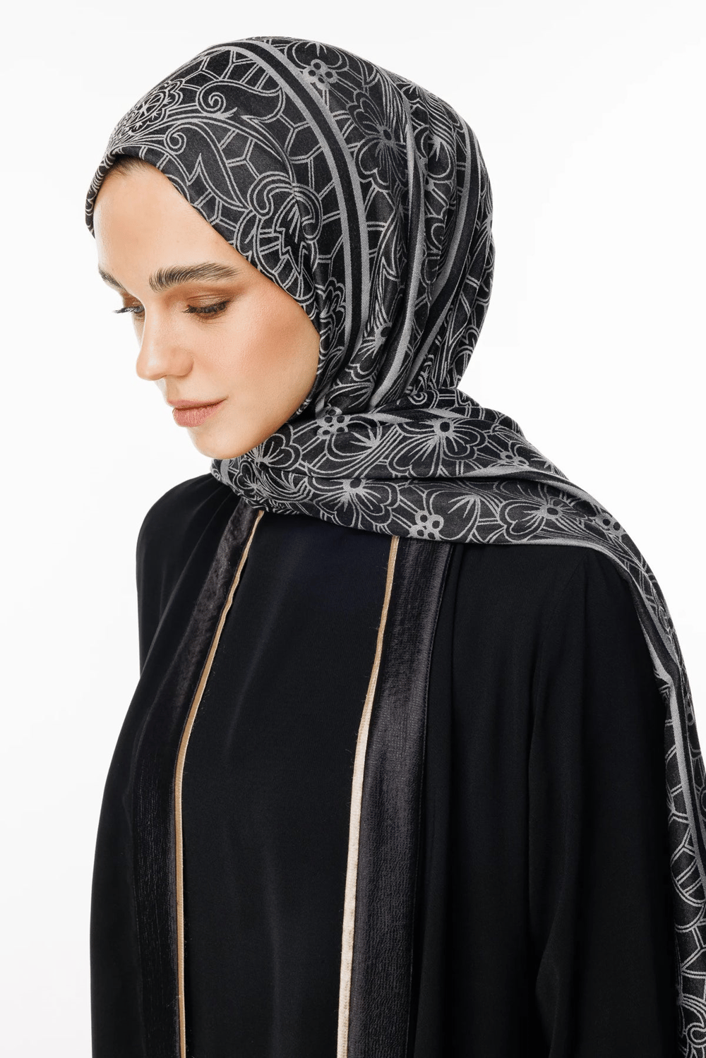 Lavin Desen Çift Taraflı Şal - Siyah-Siyah